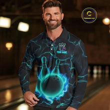 Load image into Gallery viewer, Cyan Blue Flame Bowling Polo, Quarter Zip shirts For Men custom bowling team jerseys Bowler Outfits NQS10153