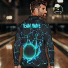 Load image into Gallery viewer, Cyan Blue Flame Bowling Polo, Quarter Zip shirts For Men custom bowling team jerseys Bowler Outfits NQS10153
