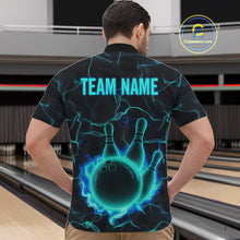 Load image into Gallery viewer, Cyan Blue Flame Bowling Polo, Quarter Zip shirts For Men custom bowling team jerseys Bowler Outfits NQS10153