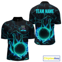 Load image into Gallery viewer, Cyan Blue Flame Bowling Polo, Quarter Zip shirts For Men custom bowling team jerseys Bowler Outfits NQS10153