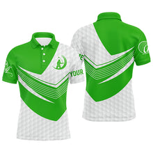 Load image into Gallery viewer, Green and White golf shirt custom name short sleeve, long sleeve golf polos for mens, golfing gifts NQS5980