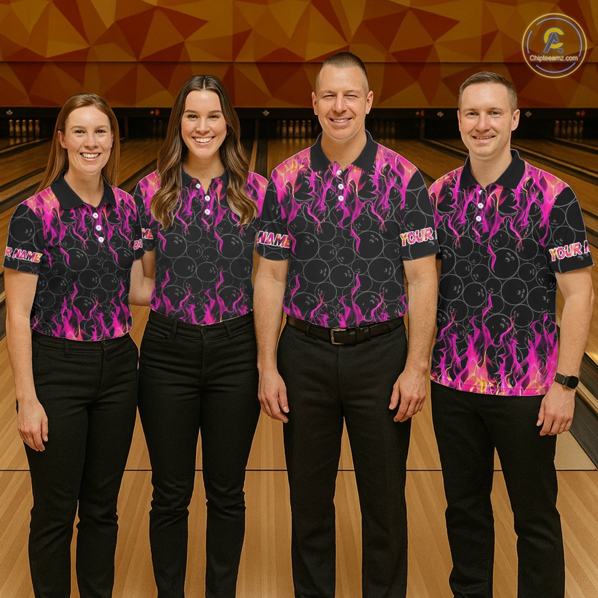 Black and Pink Flame camo Womens bowling shirts Custom Flame Bowling Shirt Team Bowling Jersey NQS8304