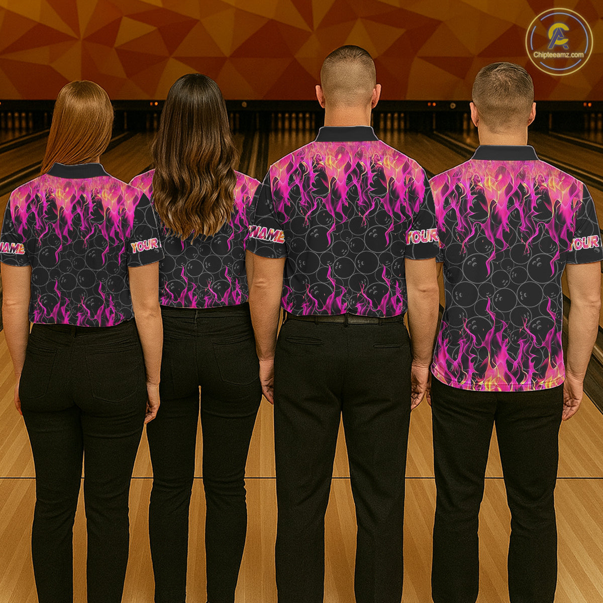 Black and Pink Flame camo Womens bowling shirts Custom Flame Bowling Shirt Team Bowling Jersey NQS8304