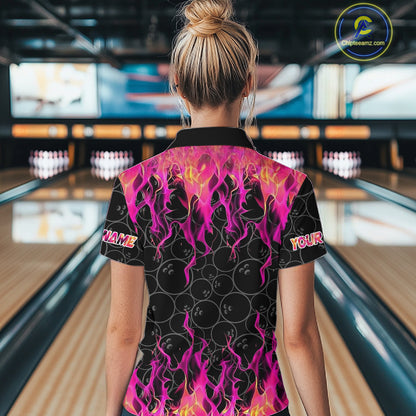 Black and Pink Flame camo Womens bowling shirts Custom Flame Bowling Shirt Team Bowling Jersey NQS8304