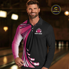 Load image into Gallery viewer, Black and Pink Bowling Ball and Pins wings Bowling Shirts for Men Custom Team Bowling Jerseys NQS10489