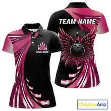 Load image into Gallery viewer, Black and Pink Bowling Ball and Pins wings Bowling Shirts for Women Custom Team Bowling Jerseys NQS10489