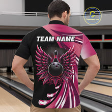 Load image into Gallery viewer, Black and Pink Bowling Ball and Pins wings Bowling Shirts for Men Custom Team Bowling Jerseys NQS10489