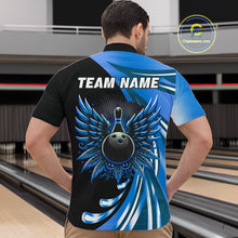 Load image into Gallery viewer, Black and Blue Bowling Ball and Pins wings Bowling Shirts for Men Custom Team Bowling Jerseys NQS10490