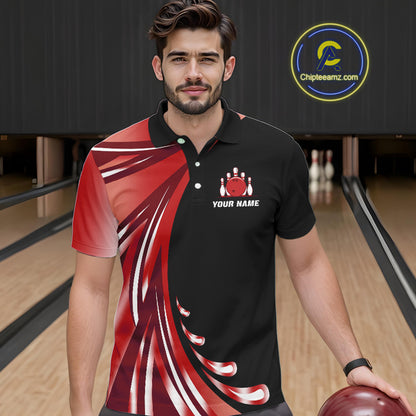Black and Red Bowling Ball and Pins wings Bowling Shirts for Men Custom Team Bowling Jerseys NQS10491