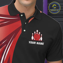 Load image into Gallery viewer, Black and Red Bowling Ball and Pins wings Bowling Shirts for Men Custom Team Bowling Jerseys NQS10491