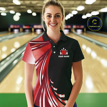 Load image into Gallery viewer, Black and Red Bowling Ball and Pins wings Bowling Shirts for Women Custom Team Bowling Jerseys NQS10491