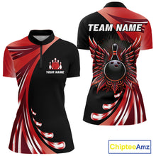 Load image into Gallery viewer, Black and Red Bowling Ball and Pins wings Bowling Shirts for Women Custom Team Bowling Jerseys NQS10491