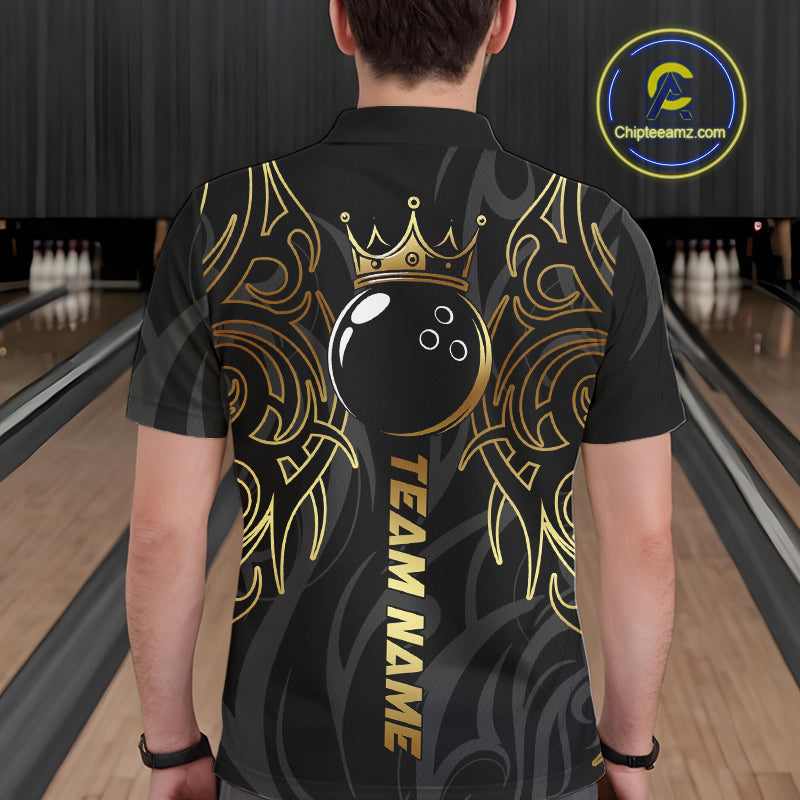 Black and Gold Dragon tribal crown Bowling ball Shirts for Men Custom Bowling Team League Jerseys NQS10903