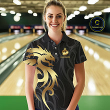 Load image into Gallery viewer, Black and Gold Dragon tribal crown Bowling ball Shirts for Women Custom Bowling Team League Jerseys NQS10903