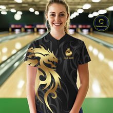 Load image into Gallery viewer, Black and Gold Dragon tribal crown Bowling ball Shirts for Women Custom Bowling Team League Jerseys NQS10903