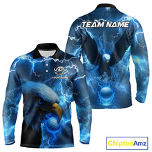 Load image into Gallery viewer, Blue Lightning Thunder Eagle Golf Polo Shirts For Men custom mens golf top, team golf shirts NQS10906