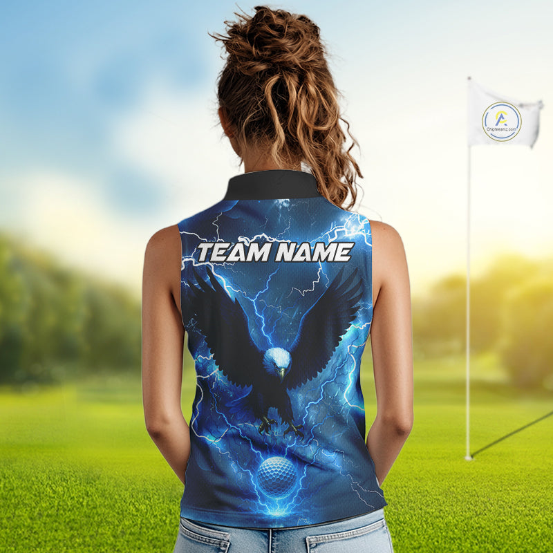 Blue Lightning Thunder Eagle Women Sleeveless Polo Shirt custom ladies golf top, team golf shirts NQS10906