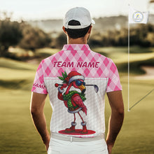 Load image into Gallery viewer, Funny Christmas Flamingo Mens golf polo shirt custom pink argyle pattern white golf apparel NQS11087