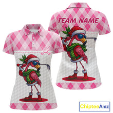 Load image into Gallery viewer, Funny Christmas Flamingo Womens golf polo shirt custom pink argyle pattern white golf apparel NQS11087