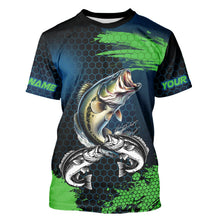 Load image into Gallery viewer, Blue and Green Camo Largemouth Bass fishing custom Bass fishing jerseys, personalized fishing gifts NQS9218