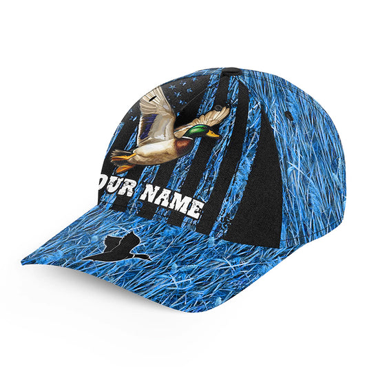 Duck hunting blue waterfowl camo American flag Custom hunting hat Unisex duck hunting Baseball hat NQS11499
