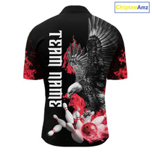 Load image into Gallery viewer, Custom Red Flame Black Eagle Bowling Polo, Quarter Zip Shirt For Men, Team Bowling Clothes NQS11500