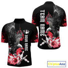 Load image into Gallery viewer, Custom Red Flame Black Eagle Bowling Polo, Quarter Zip Shirt For Men, Team Bowling Clothes NQS11500