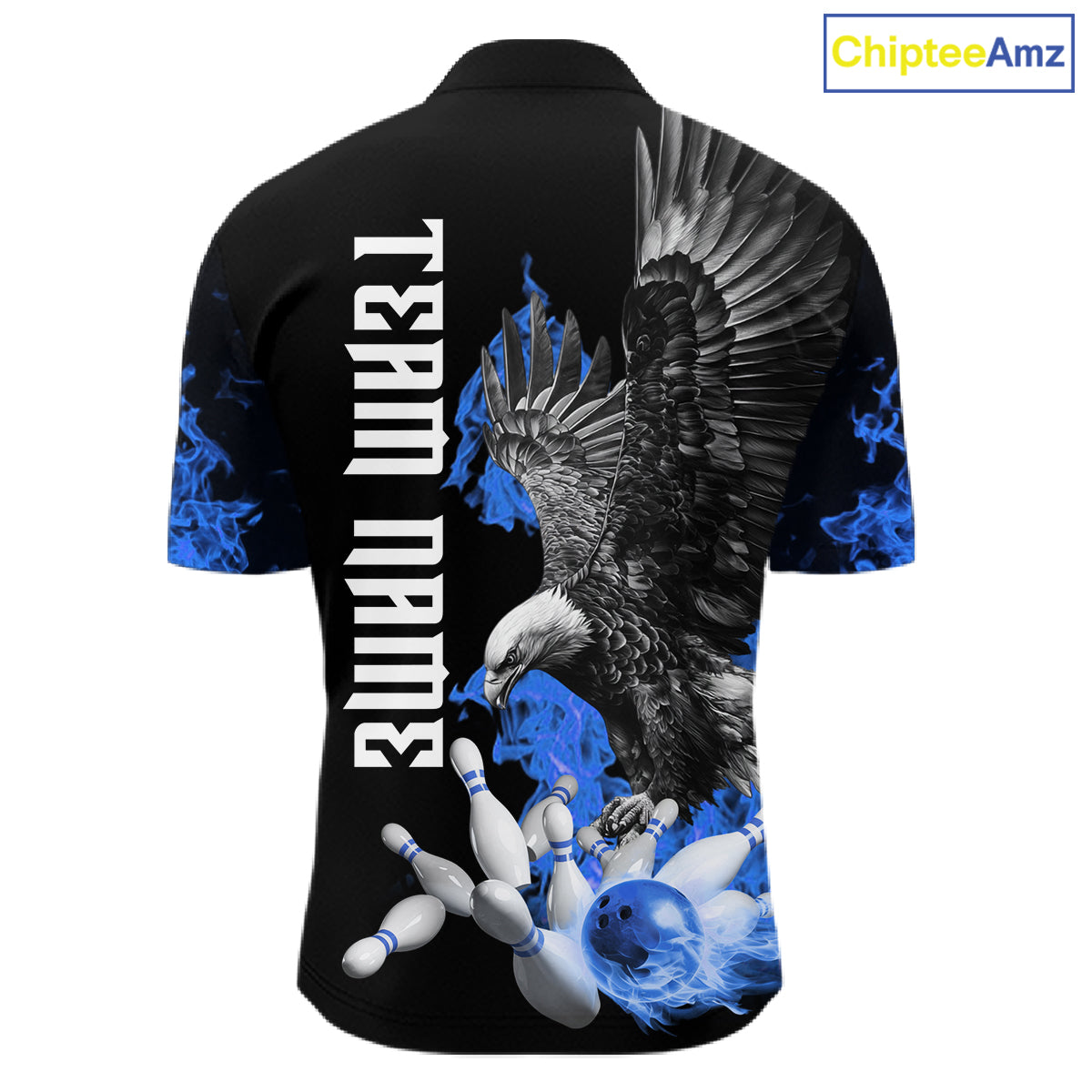 Custom Blue Flame Black Eagle Bowling Polo, Quarter Zip Shirt For Men, Team Bowling Clothes NQS11501