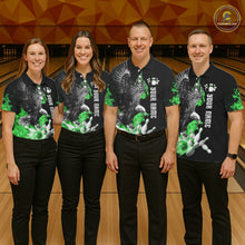 Load image into Gallery viewer, Custom Green Flame Black Eagle Bowling Polo, Quarter Zip Shirt For Men, Team Bowling Clothes NQS11502