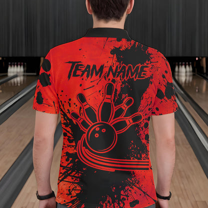 Black and Red Mens Bowling Polo, Quarter Zip Shirts Custom Bowling Team League Jerseys NQS9569