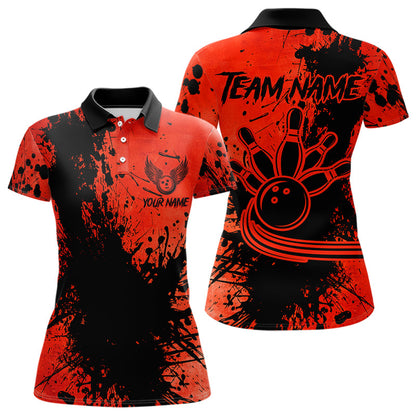 Black and Red Womens Bowling Polo, Quarter Zip Shirts Custom Bowling Team League Jerseys NQS9569