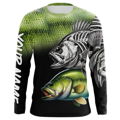 Bass Reaper Skeleton Green scales Custom Long Sleeve Fishing Shirts, Personalized Fishing Gifts NQS9572