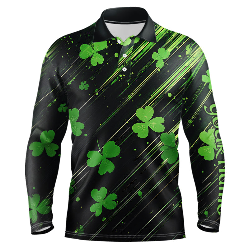 Personalized Black & Green Clover pattern Men golf polo shirts Custom St Patrick Day mens golf wear NQS9574