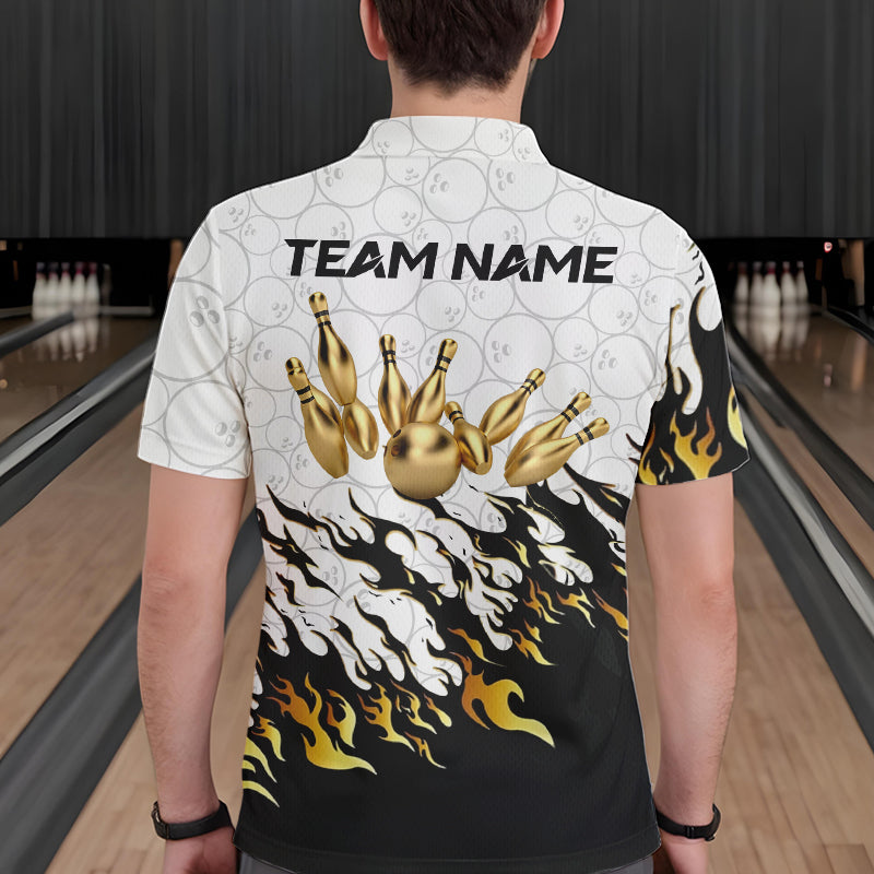 Black and White Camo Bowling Shirts For Men Custom Bowling Team League Jerseys | Gold NQS9576