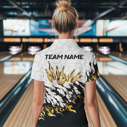Black and White Camo Bowling Shirts For Women Custom Bowling Team League Jerseys | Gold NQS9576