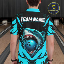 Load image into Gallery viewer, Black and Blue Mens bowling shirts Custom Blue Shark bowling team  jerseys, gifts for bowlers NQS9991
