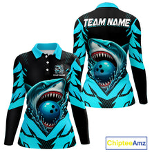 Load image into Gallery viewer, Black and Blue Women bowling shirts Custom Blue Shark bowling team  jerseys, gifts for bowlers NQS9991
