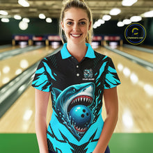 Load image into Gallery viewer, Black and Blue Women bowling shirts Custom Blue Shark bowling team  jerseys, gifts for bowlers NQS9991