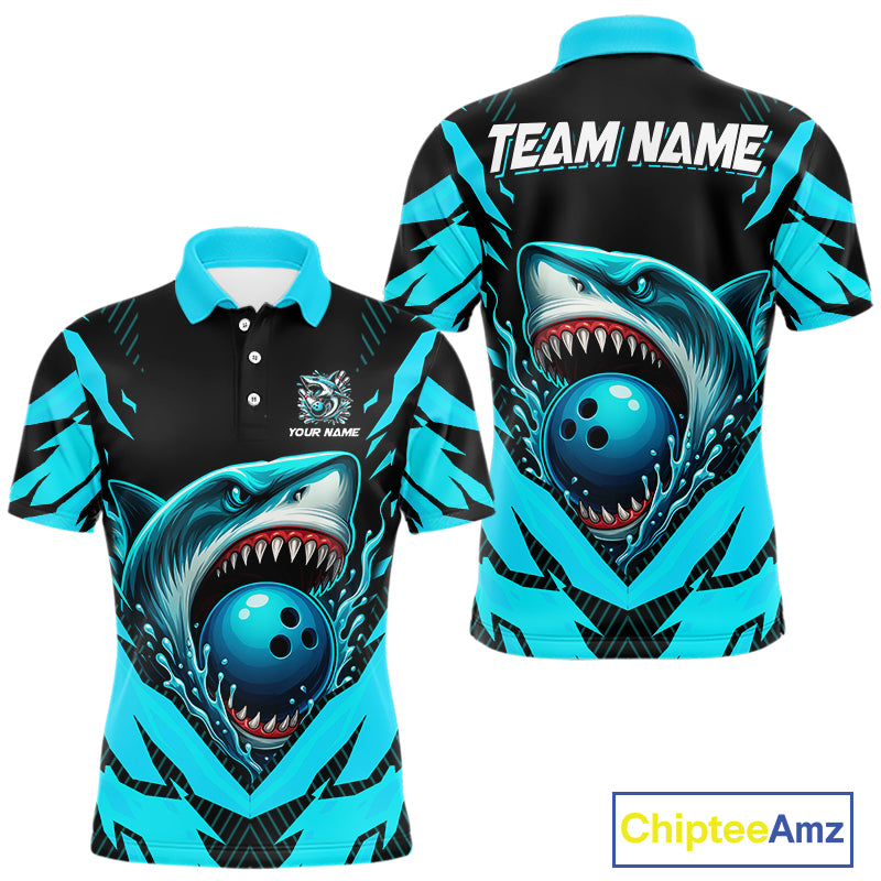 Black and Blue Mens bowling shirts Custom Blue Shark bowling team  jerseys, gifts for bowlers NQS9991