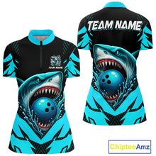 Load image into Gallery viewer, Black and Blue Women bowling shirts Custom Blue Shark bowling team  jerseys, gifts for bowlers NQS9991