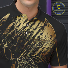 Load image into Gallery viewer, Personalized Black and Gold Tiger Bowling Polo, Quarter Zip Shirts For Men Custom Bowling Team Jersey NQS10281