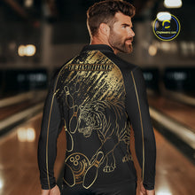 Load image into Gallery viewer, Personalized Black and Gold Tiger Bowling Polo, Quarter Zip Shirts For Men Custom Bowling Team Jersey NQS10281