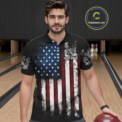 Vintage American Flag Eagle Black Bowling Shirts for Men Custom Patriotic Team Bowling Jerseys NQS10501
