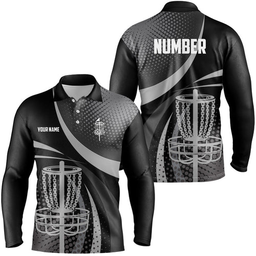 Black and Grey Dot pattern disc golf basket custom Men disc golf polo shirt, disc golf jersey NQS8749