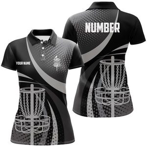 Black Grey Dot pattern disc golf basket custom Womens disc golf polo shirts, disc golf jerseys NQS8749