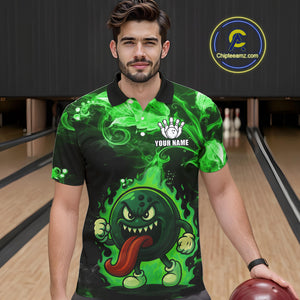 Personalized Funny Bowling Shirts for Men Green Flame Custom Bowling Team Outfit, Gift For Bowlers NQS10909