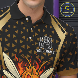 Custom Black and Gold Bee Bowling Polo, Quarter Zip Shirts For Men, Bee Bowling Team Bowlers Outfit NQS10911