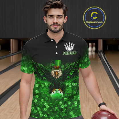 Green shamrock St Patrick's Day Eagle Skull Men's Bowling Shirts Custom Lucky Bowling Team Jersey NQS11287