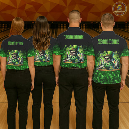 Green shamrock St Patrick's Day Eagle Skull Men's Bowling Shirts Custom Lucky Bowling Team Jersey NQS11287