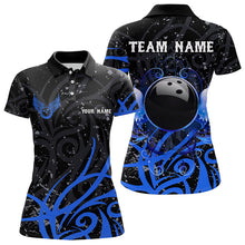Load image into Gallery viewer, Black and Blue Camo Bowling Polo, Quarter Zip Shirt For Women Custom Team Bowling Jersey bowler outfit NQS9417